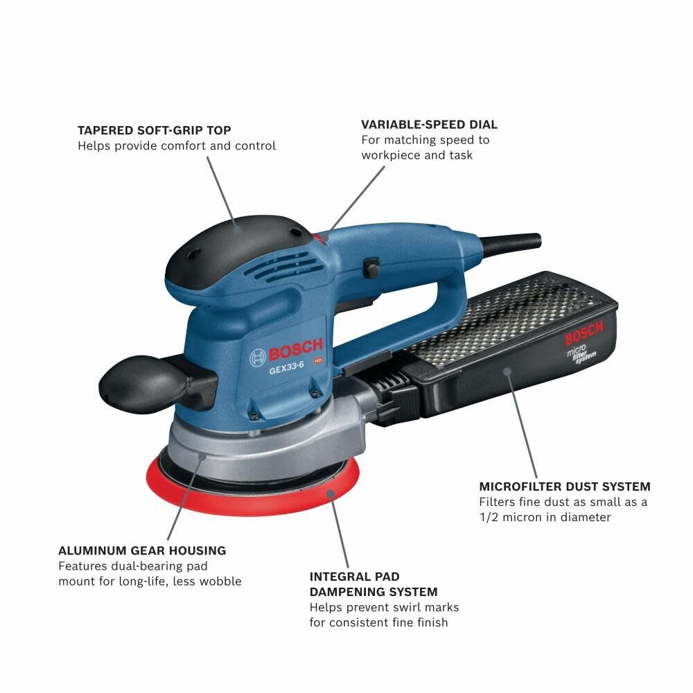 Bosch GEX33-6N 6 In. Multi-Hole Random Orbit Sander/Polisher