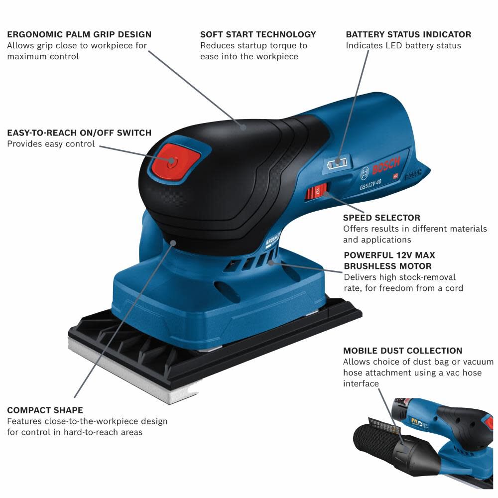 Bosch GSS18V-40N 18V Brushless Sheet Orbital Finishing Sander (Bare Tool)