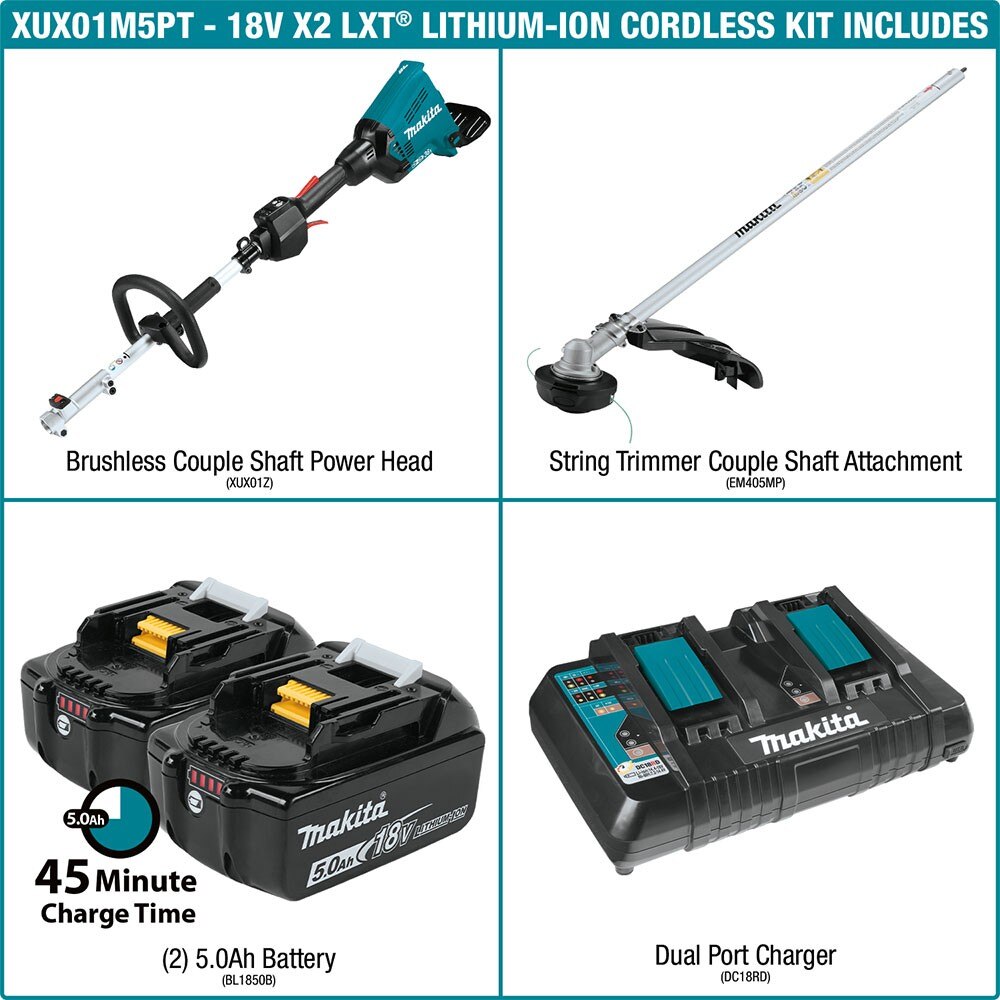 Makita XUX01M5PT 18V X2 (36V) LXT Couple Shaft Power Head Kit (5.0Ah)