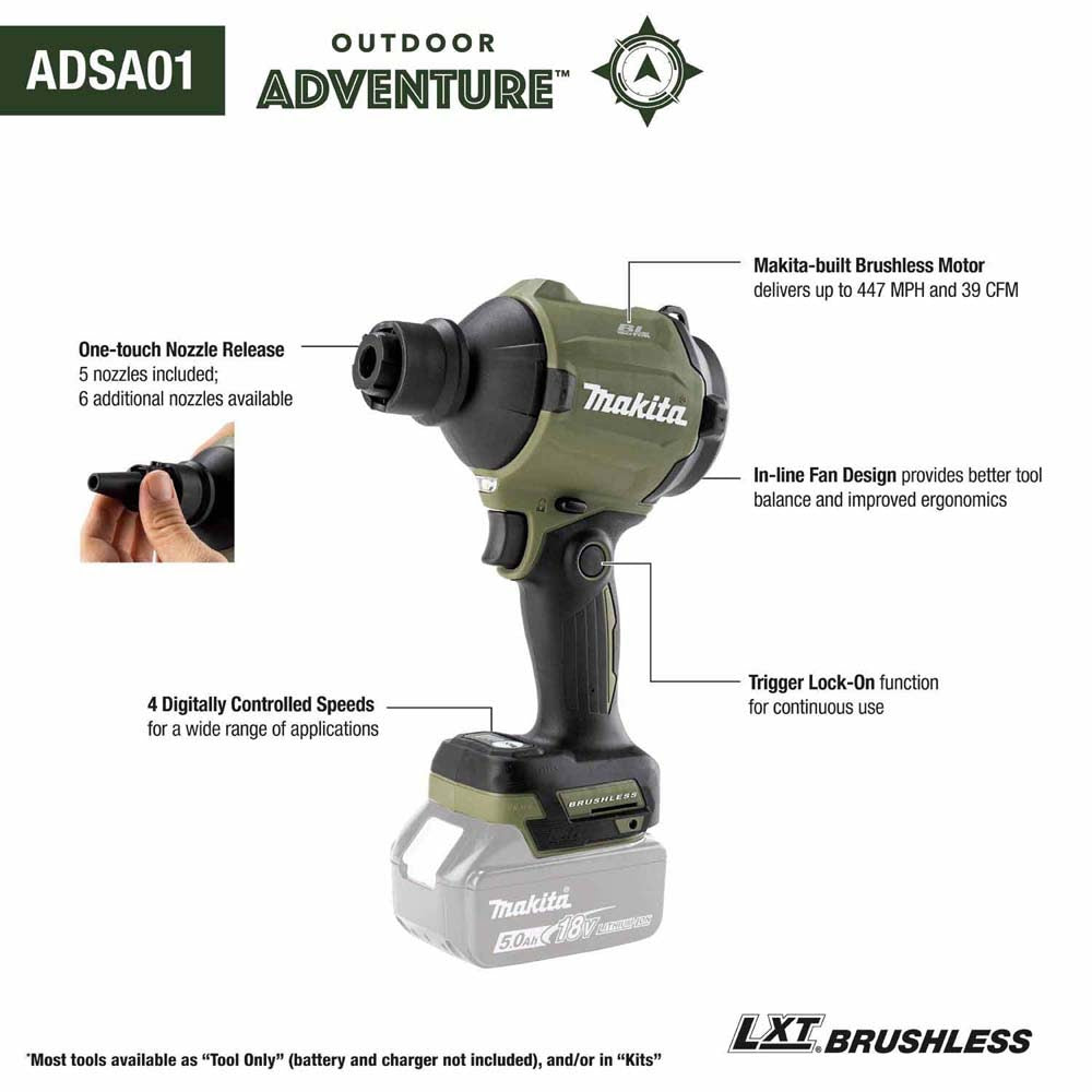 Makita ADSA01Z Outdoor Adventure 18V LXT Brushless Cordless High Speed Blower/Inflator, Tool Only