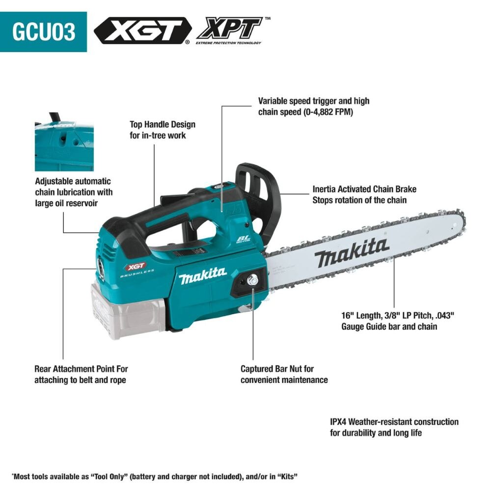 Makita GCU03Z 40V max XGT Brushless Cordless 16" Top Handle Chain Saw, Tool Only