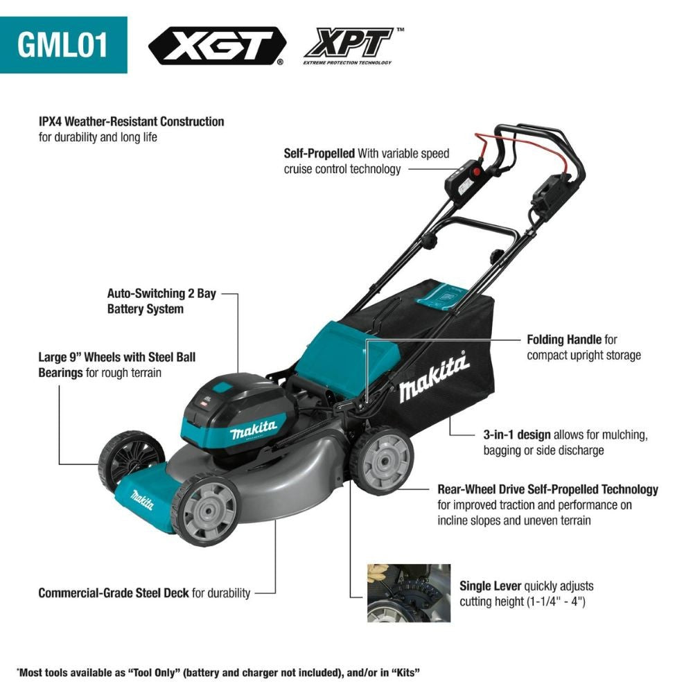 Makita GML01SM 40V max XGT Brushless 21" Self-Propelled Commercial Lawn Mower Kit (4.0Ah)