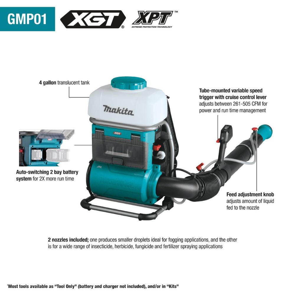 Makita GMP01PL 40V max XGT Brushless 4 Gallon Backpack Mist Blower Kit (8.0 Ah)