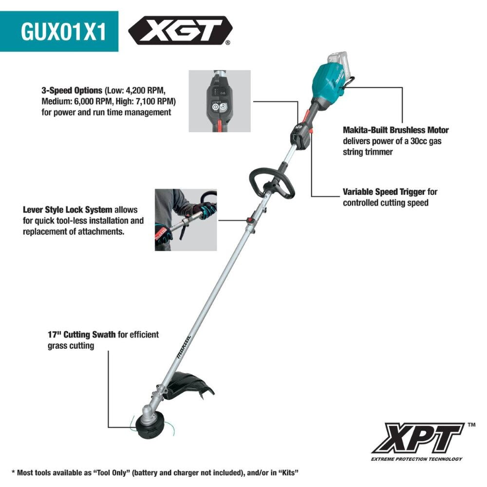 Makita GUX01ZX1 40V max XGT Brushless Cordless Couple Shaft Power Head with 17" String Trimmer Attachment (Tool Only)