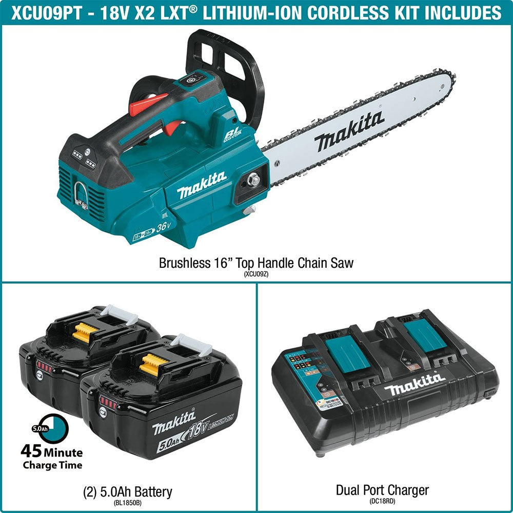 Makita XCU09PT 18V X2 (36V) LXT Brushless 16" Top Handle Chain Saw Kit