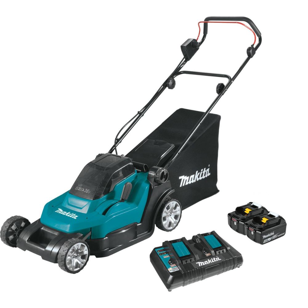 Makita XML05PT 36V (18V X2) LXT 17" Residential Lawn Mower Kit, dual port charger (5.0Ah)