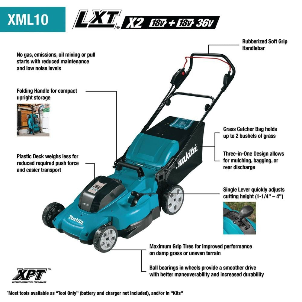 Makita XML10CM1 36V (18V X2) LXT 21" Lawn Mower Kit with 4 Batteries (4.0Ah)