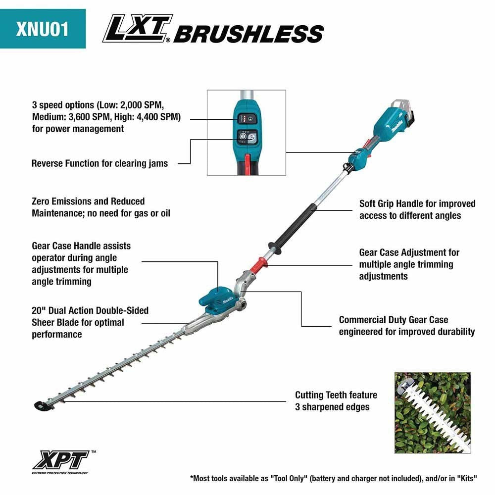 Makita XNU01T 18V LXT 20" Articulating Pole Hedge Trimmer Kit (5.0Ah)