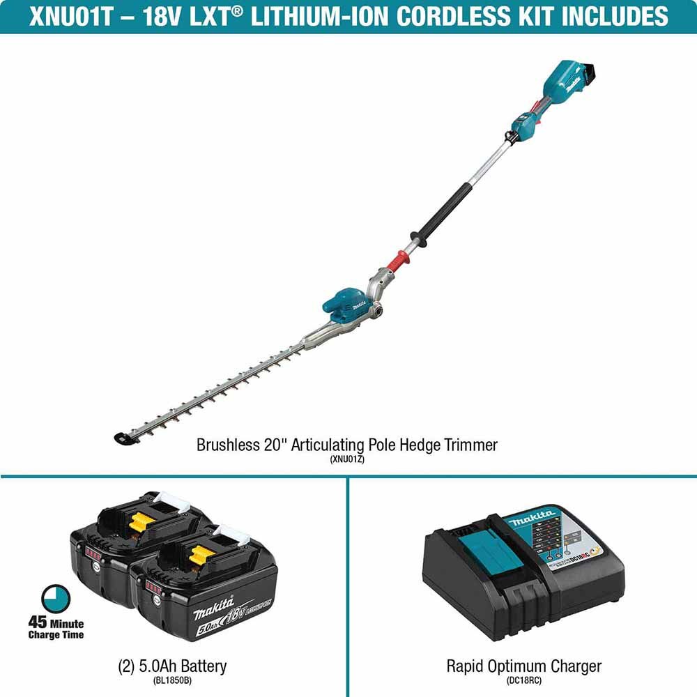 Makita XNU01T 18V LXT 20" Articulating Pole Hedge Trimmer Kit (5.0Ah)