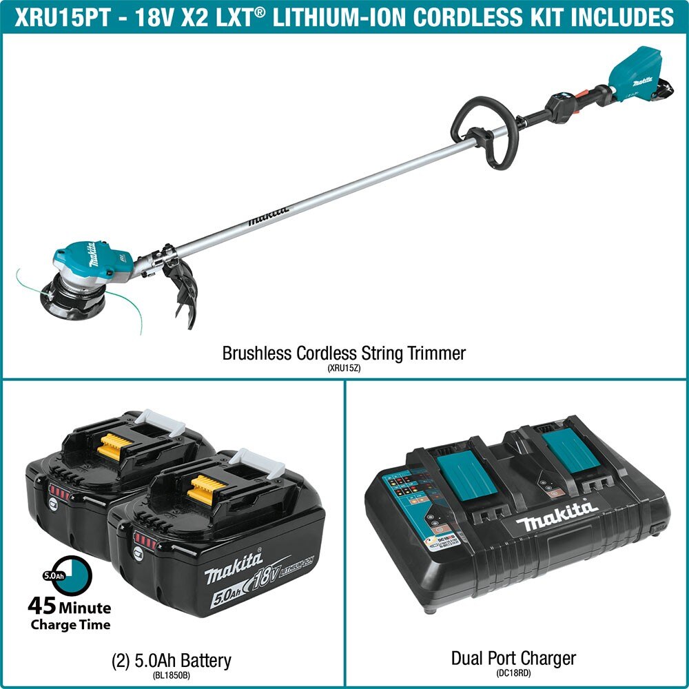 Makita XRU15PT 18V X2 LXT Brushless Cordless String Trimmer Kit (5.0Ah)