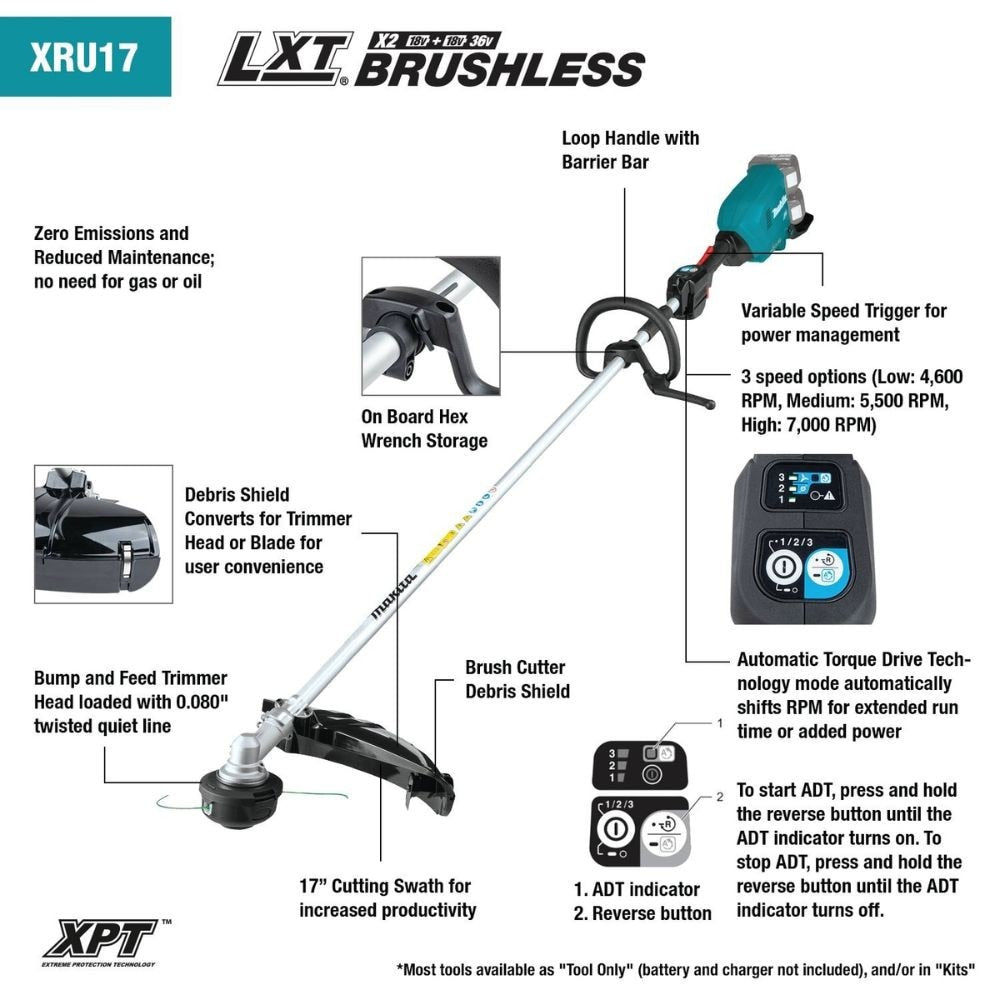 Makita XRU17Z 36V (18V X2) LXT Brushless String Trimmer (Tool only)