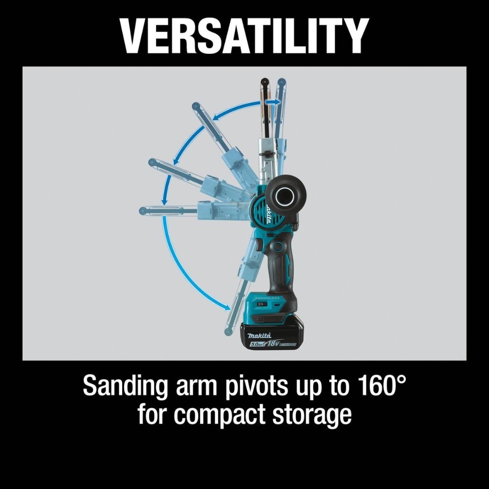 Makita XSB01TJ 18V LXT Lithium-Ion Brushless Cordless 3/8" x 21" Detail Belt Sander Kit, Bag (5.0Ah)