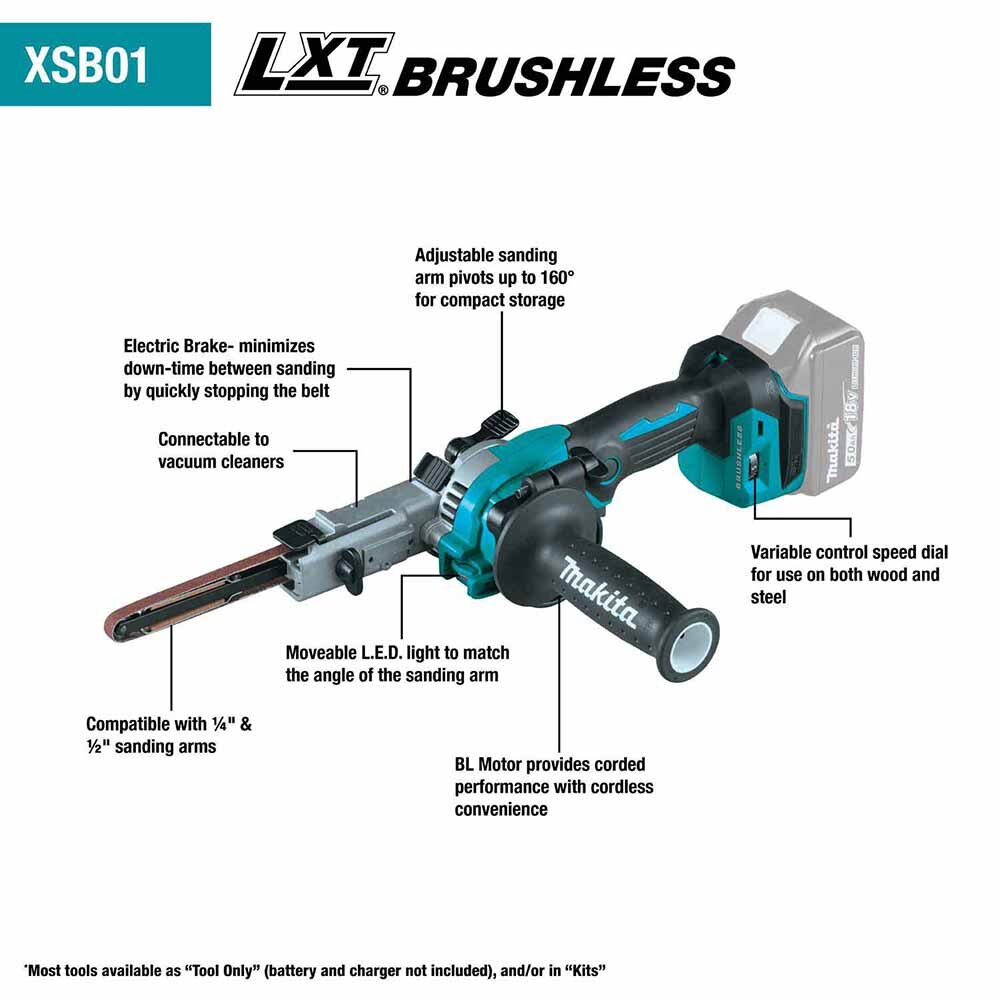 Makita XSB01Z 18V LXT Lithium-Ion Brushless Cordless 3/8" x 21" Detail Belt Sander (Tool Only)