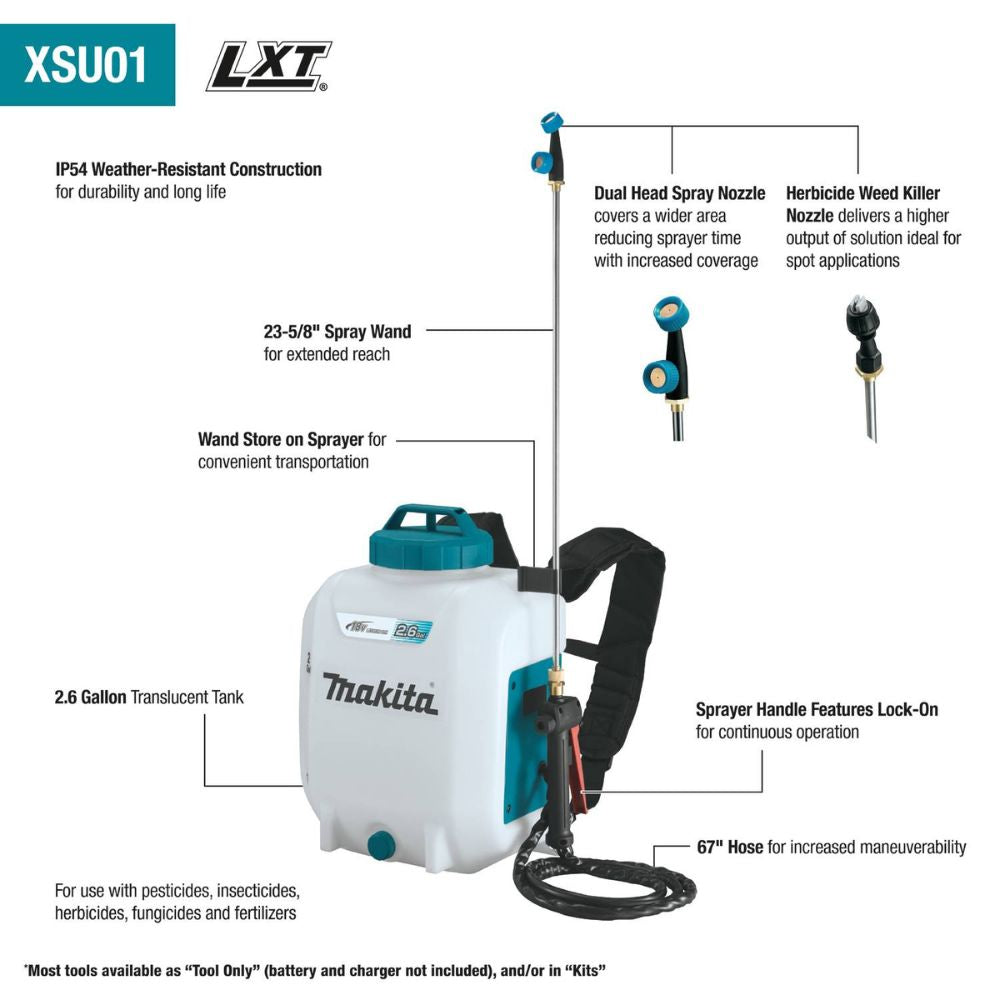 Makita XSU01SM1 18V LXT Lithium-Ion Cordless 2.6 Gallon Backpack Sprayer Kit (4.0Ah)