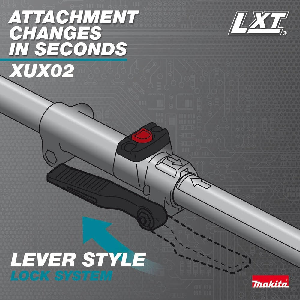 Makita XUX02SM1X5 18V LXT Brushless Couple Shaft Power Head Kit w/ String Trimmer, Pole Saw & Articulating Hedge Trimmer Attachments (4.0Ah)