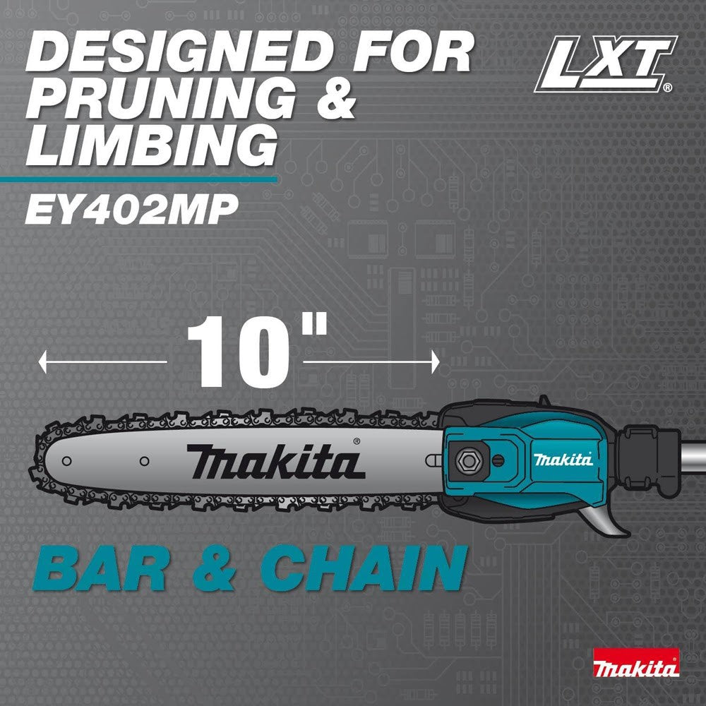 Makita XUX02SM1X6 18V LXT Brushless Couple Shaft Power Head Kit w/ String Trimmer, Pole Saw, Art. Hedge Trimmer & Blower Attachments (4.0Ah)