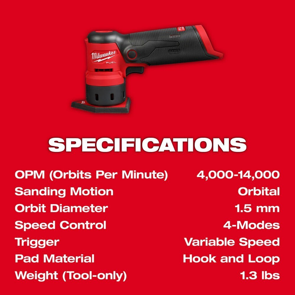 Milwaukee 2531-20 M12 FUEL Orbital Detail Sander
