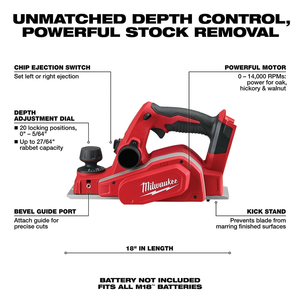 Milwaukee 2623-20 M18 3-1/4" Planer (Tool Only)