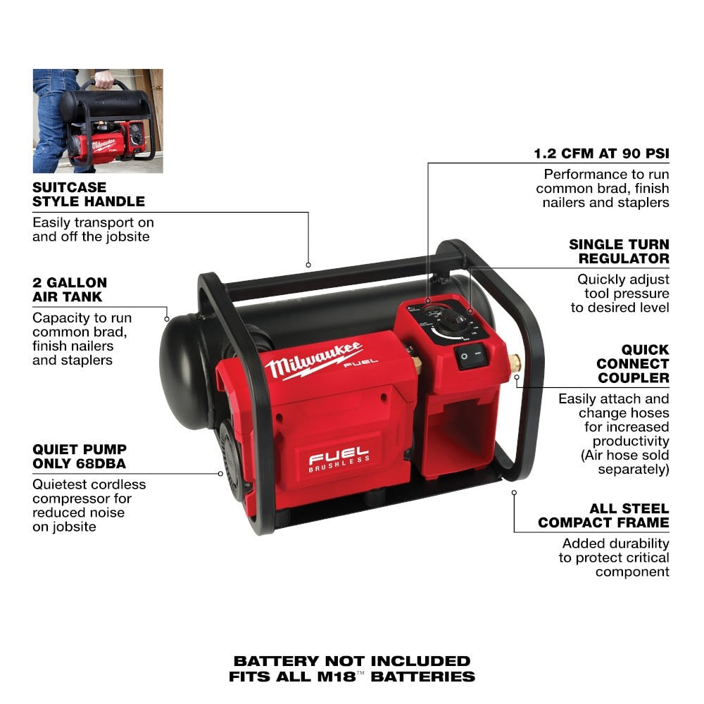 Milwaukee 2840-20 M18 FUEL 2 Gallon Compact Quiet Compressor
