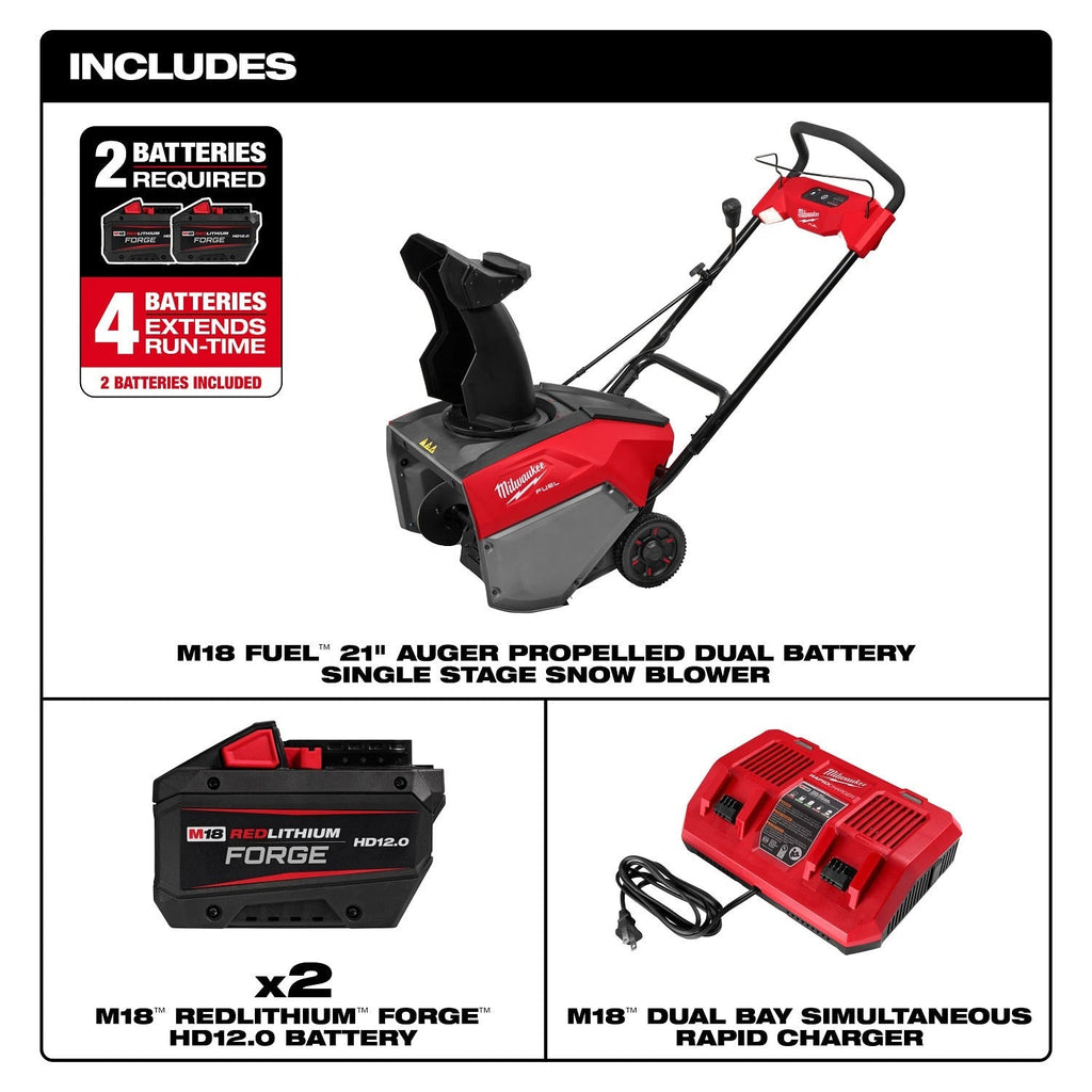 Milwaukee 3036-22HD M18 FUEL 21" Auger Propelled Dual Battery Single Stage Snow Blower Kit