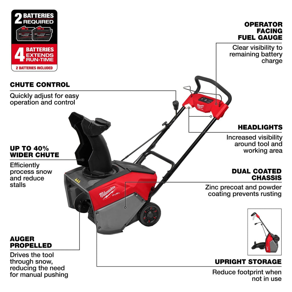 Milwaukee 3036-22HD M18 FUEL 21" Auger Propelled Dual Battery Single Stage Snow Blower Kit