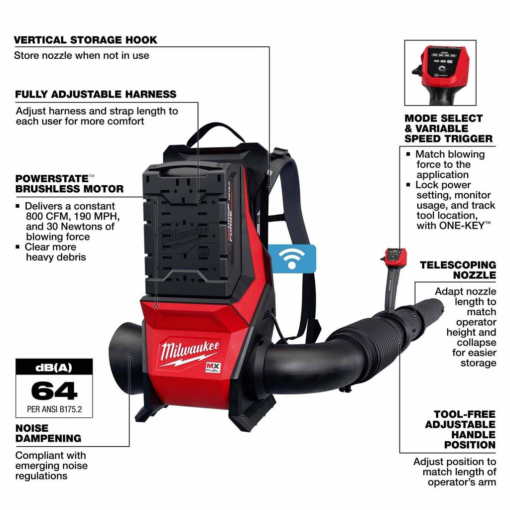 Milwaukee MXF600-2HD MX FUEL Backpack Blower Kit with 2 Batteries/Rapid Charger